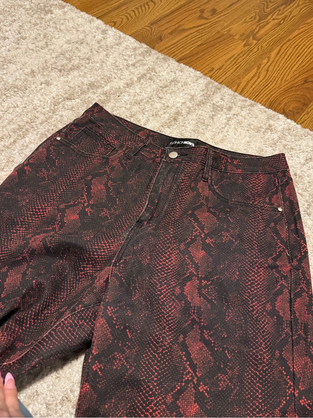 Red & Black Snake Print Jeans